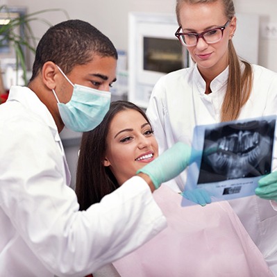 Worcester dentist explaining X-ray to patient