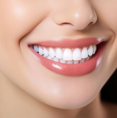 Close-up of woman’s smile with perfect teeth