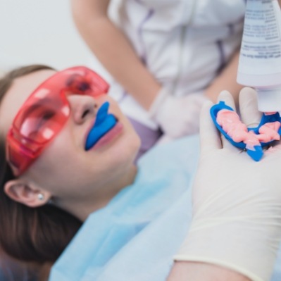 Patient receiving fluoride treatment