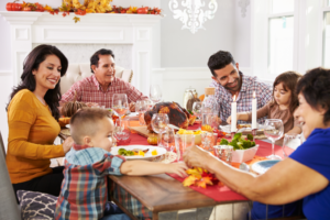 a family celebrating Thanksgiving together 